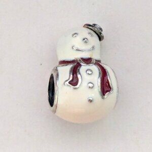 Retired PANDORA 925 ALE Smiling Snowman Enamel Bracelet Charm
